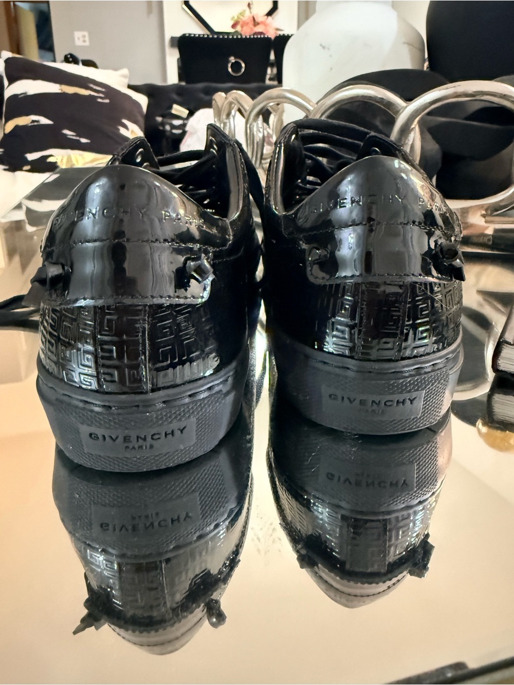 Givenchy Black Patent Embossed Low-Top Sneakers